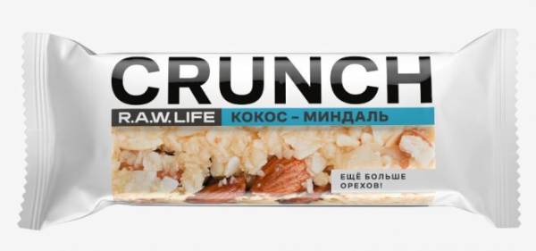 Батончик CRUNCH Ореховый  R.A.W.LIFE кокос/миндаль 40г фотография